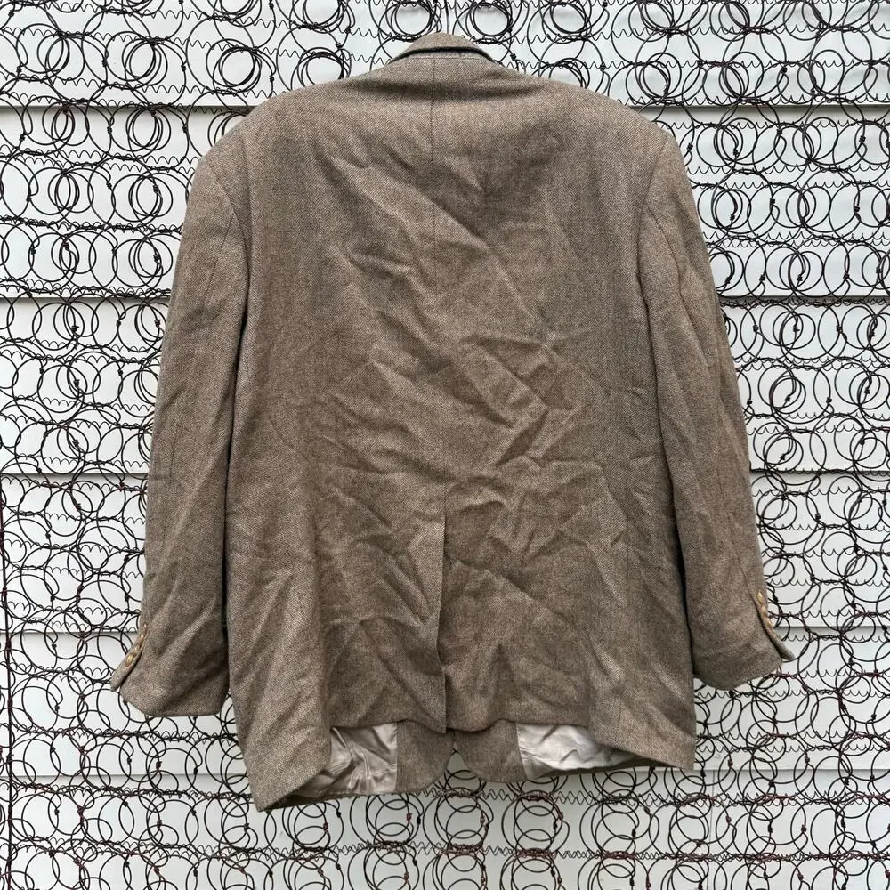 Vintage L.L. Bean Brown Herringbone Sport Coat Blazer Wool Cashmere 46R